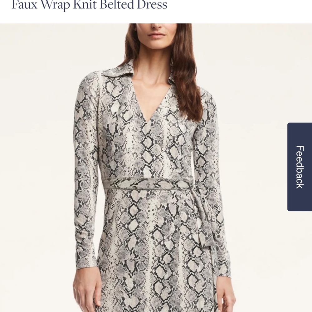Faux Wrap Knit Belted Long-Sleeve Dress - Snake Print